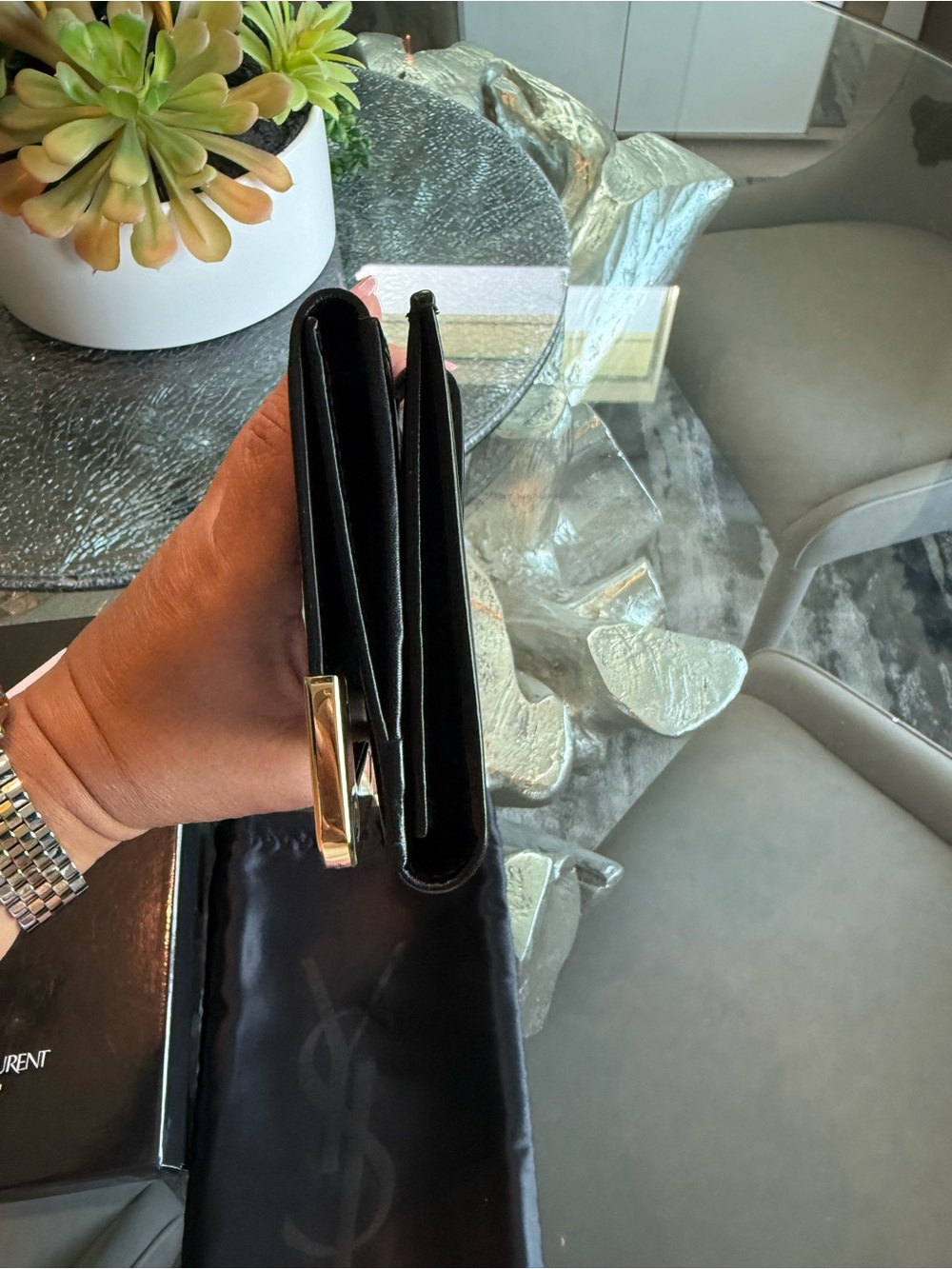 Yves Saint Laurent Black Leather Wallet and Card Holder with Gold Hardware - Picture 3 of 4